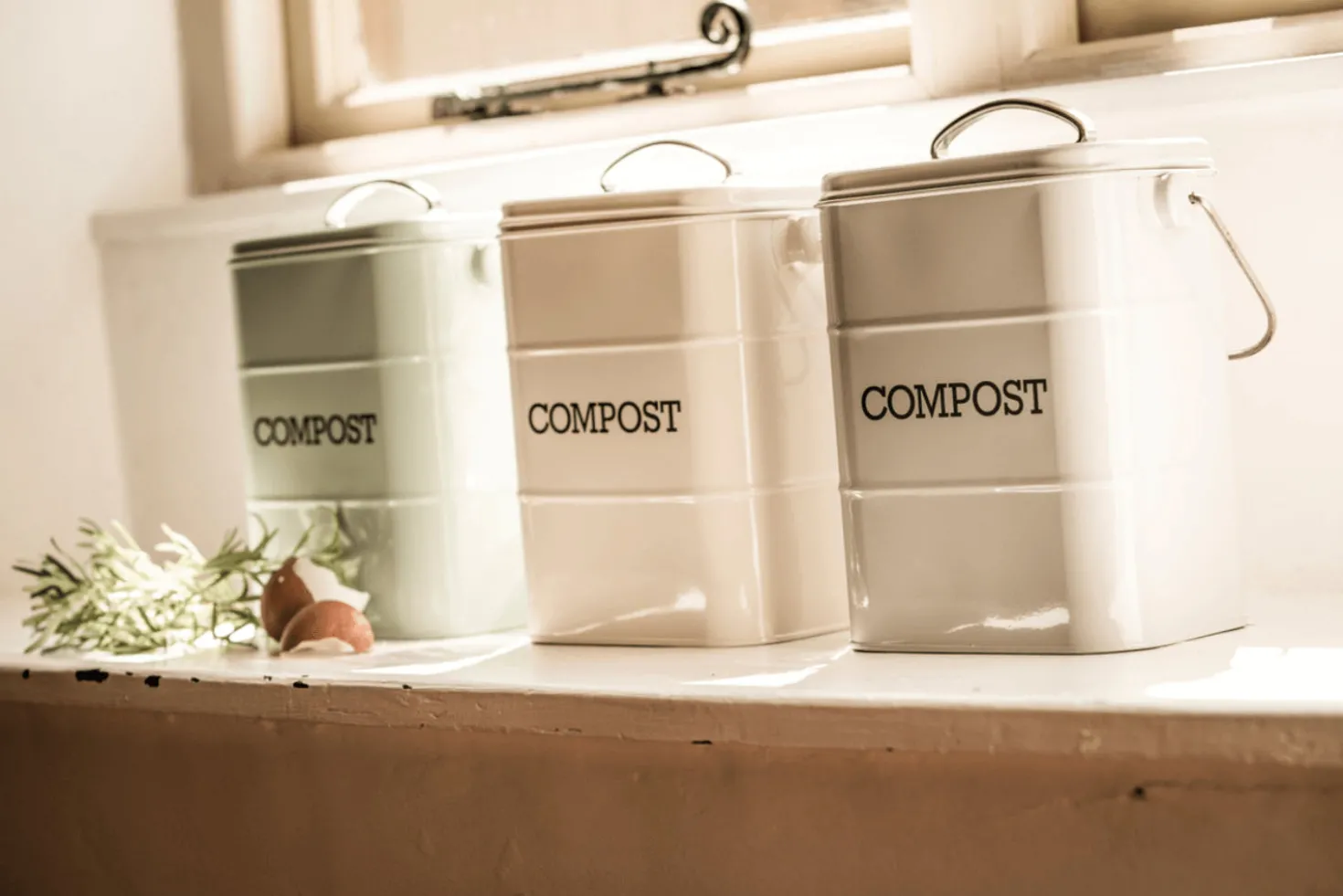 Bac à compost KitchenCraft Living Nostalgia en acier crème 3L