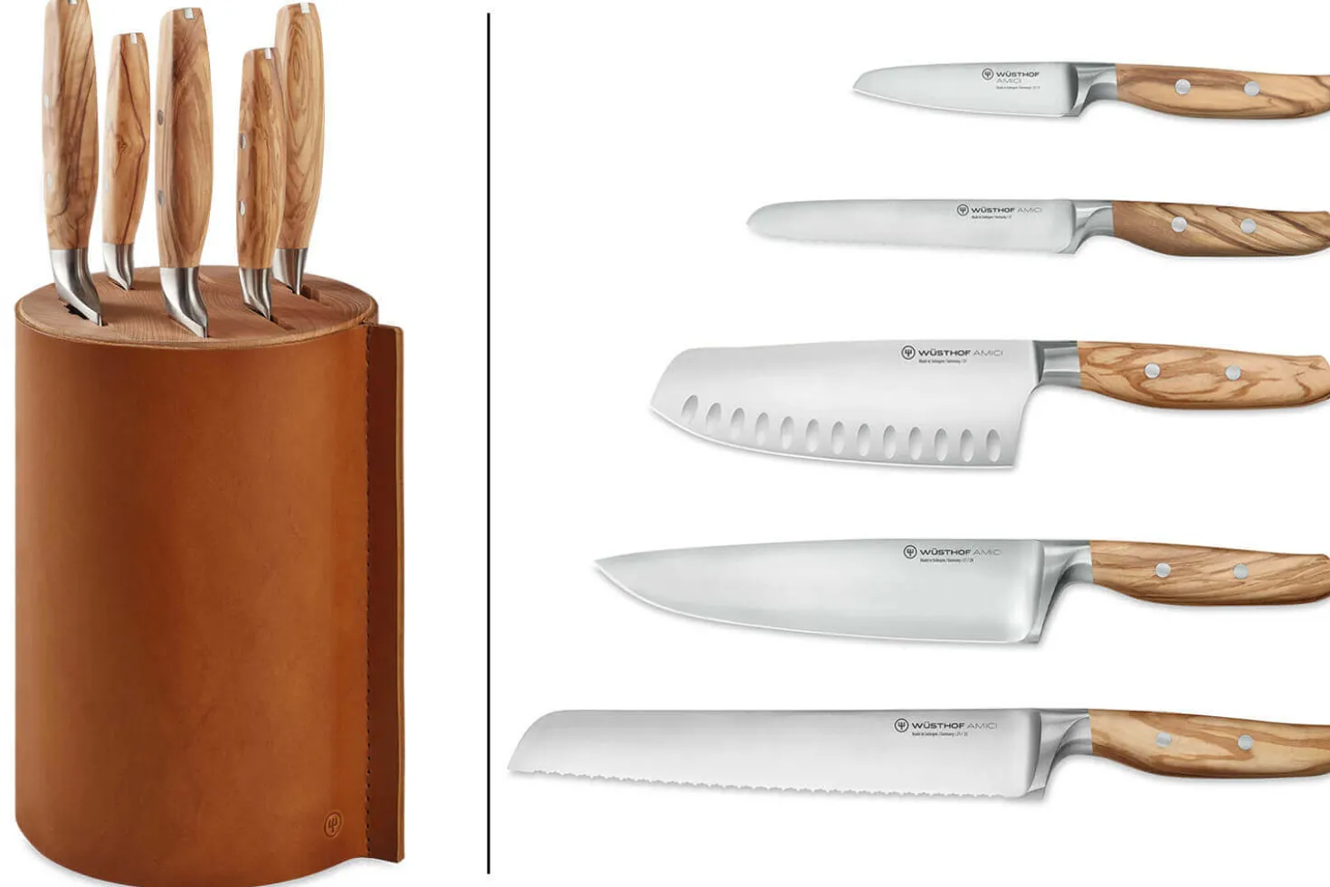 Bloc 5 couteaux forgés Wüsthof Amici en bois d'olivier