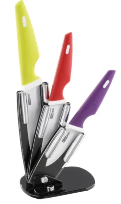 Bloc de 3 couteaux céramique Kitchen Artist manches colorés