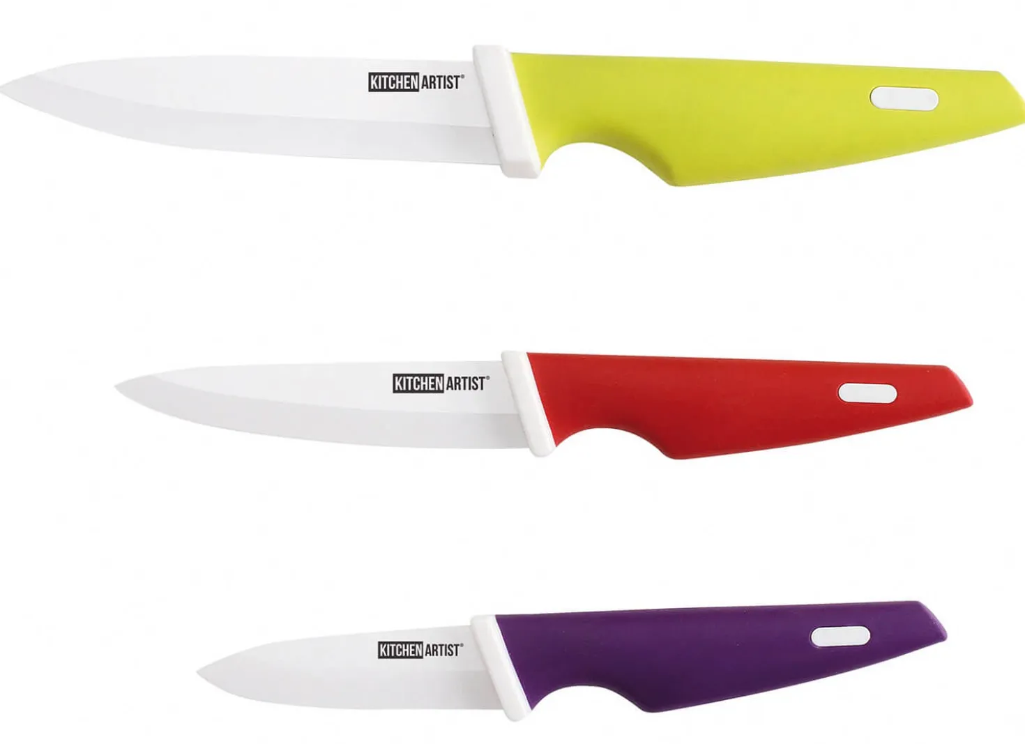 Bloc de 3 couteaux céramique Kitchen Artist manches colorés
