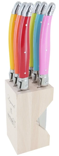 Bloc de 6 couteaux à steak microdentés Laguiole par André Verdier Printemps multicolore