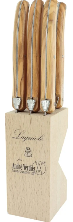 Bloc de 6 couteaux à steak microdentés Laguiole par André Verdier