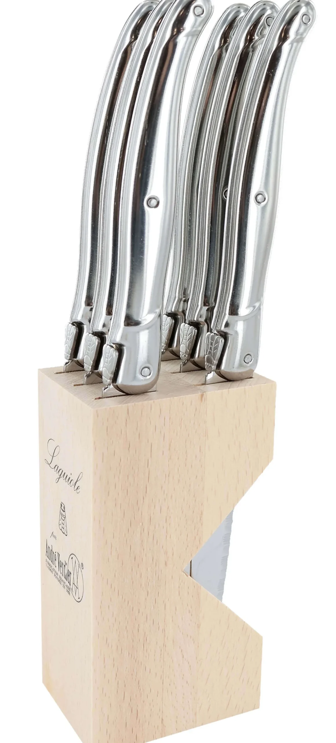 Bloc de 6 couteaux à steak microdentés Laguiole par André Verdier
