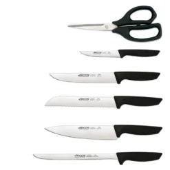 Bloc en hévéa 5 couteaux + ciseaux Arcos NIZA lames acier inox NITRUM