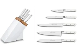Bloc Sabatier blanc et olivier 5 couteaux forgés Toque Blanche