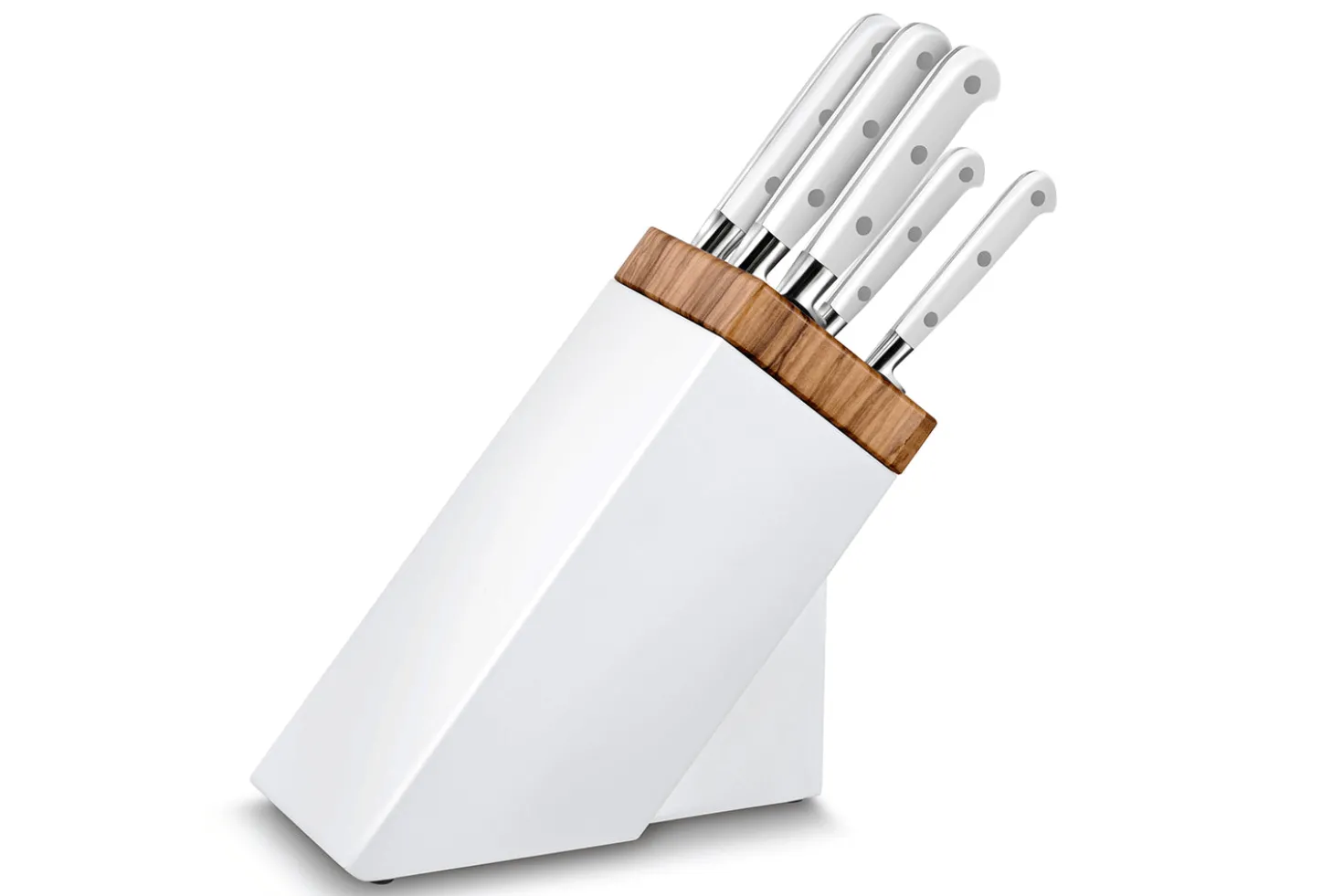 Bloc Sabatier blanc et olivier 5 couteaux forgés Toque Blanche