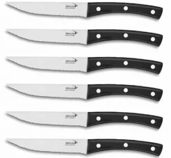 Bloc universel noir Déglon Brasserie 6 couteaux à steak manches rivetés