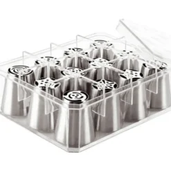 Boite de 12 douilles tout inox assorties décors fleurs