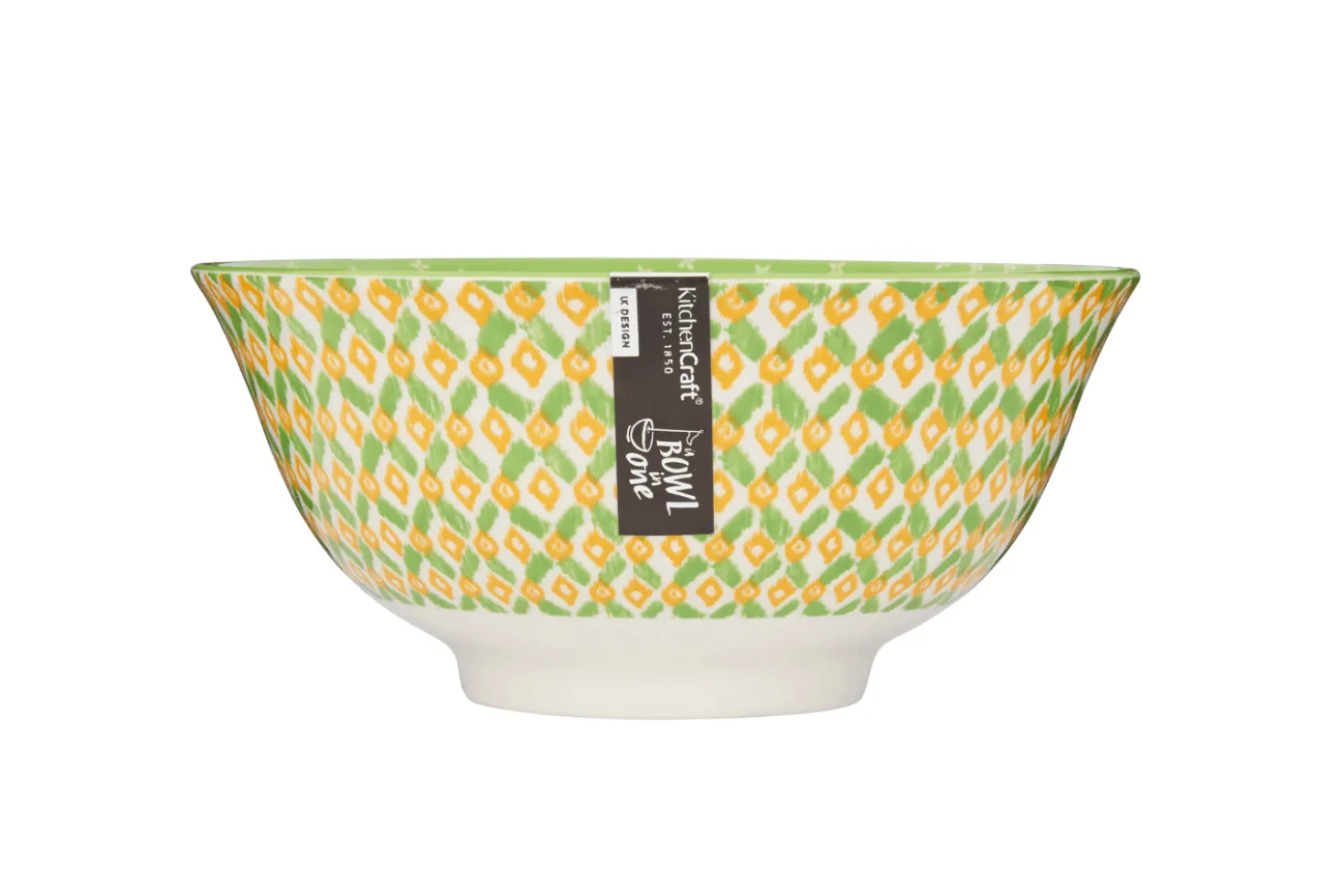 Bol en grès émaillé KitchenCraft motif géométrique vert et jaune