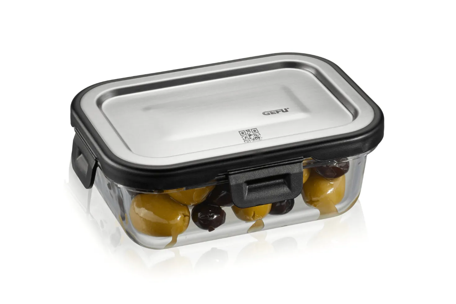 Boîte de conservation rectangulaire au frais Gefu Milo en verre borosilicaté et acier inox 400ml
