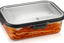 Boîte de conservation rectangulaire au frais Gefu Milo en verre borosilicaté et acier inox 1500ml