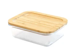 Boîte de conservation rectangulaire en verre Pebbly avec couvercle en bambou
