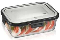 Boîte de conservation rectangulaire au frais Gefu Milo en verre borosilicaté et acier inox 1000ml