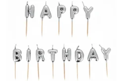 Bougies à piquer "Happy Birthday" Patisdécor argentées