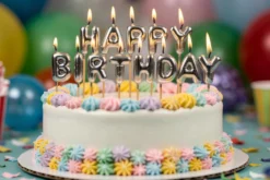 Bougies à piquer "Happy Birthday" Patisdécor argentées