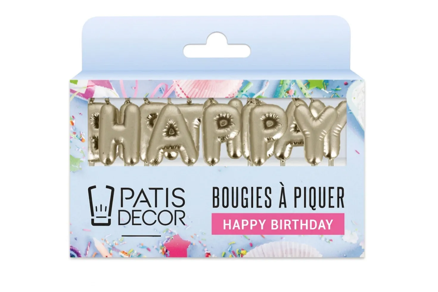 Bougies à piquer "Happy Birthday" Patisdécor dorées