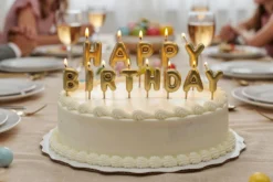 Bougies à piquer "Happy Birthday" Patisdécor dorées