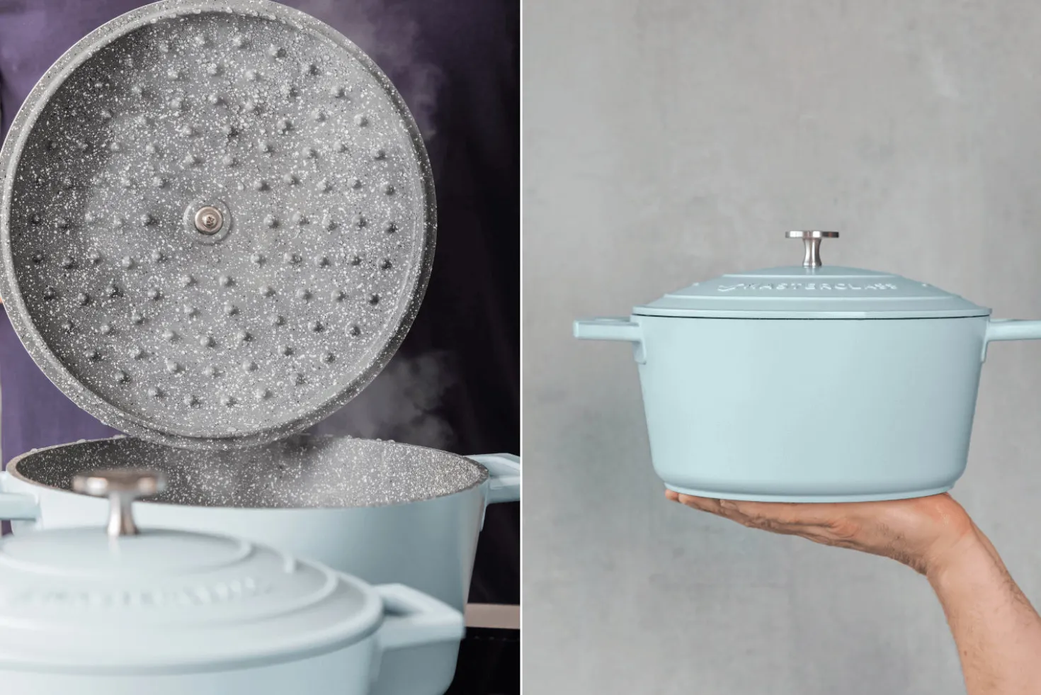Cocotte MasterClass compatible induction en fonte d'aluminium bleu pastel 4L