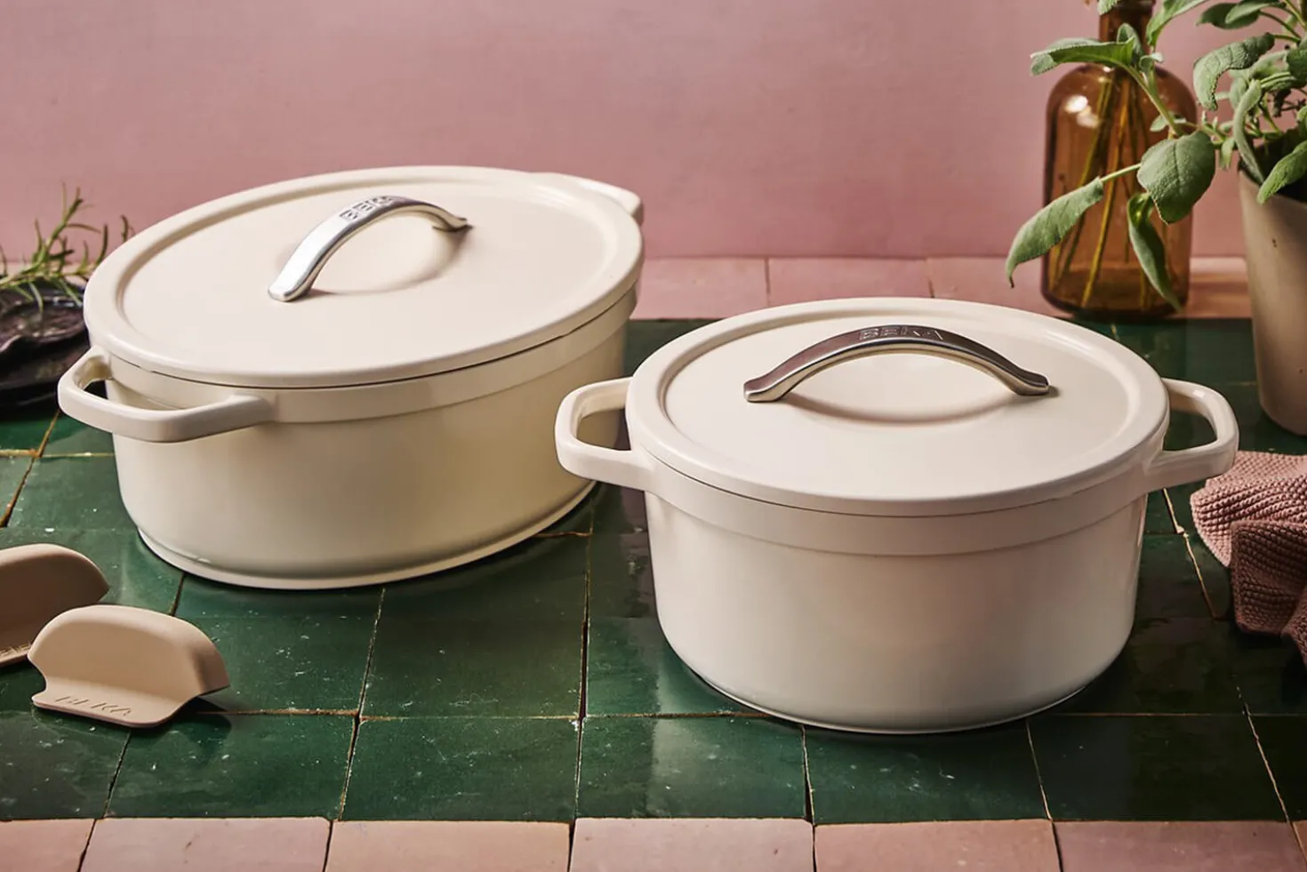 Cocotte ovale Beka Plume en aluminium 31cm - Beige