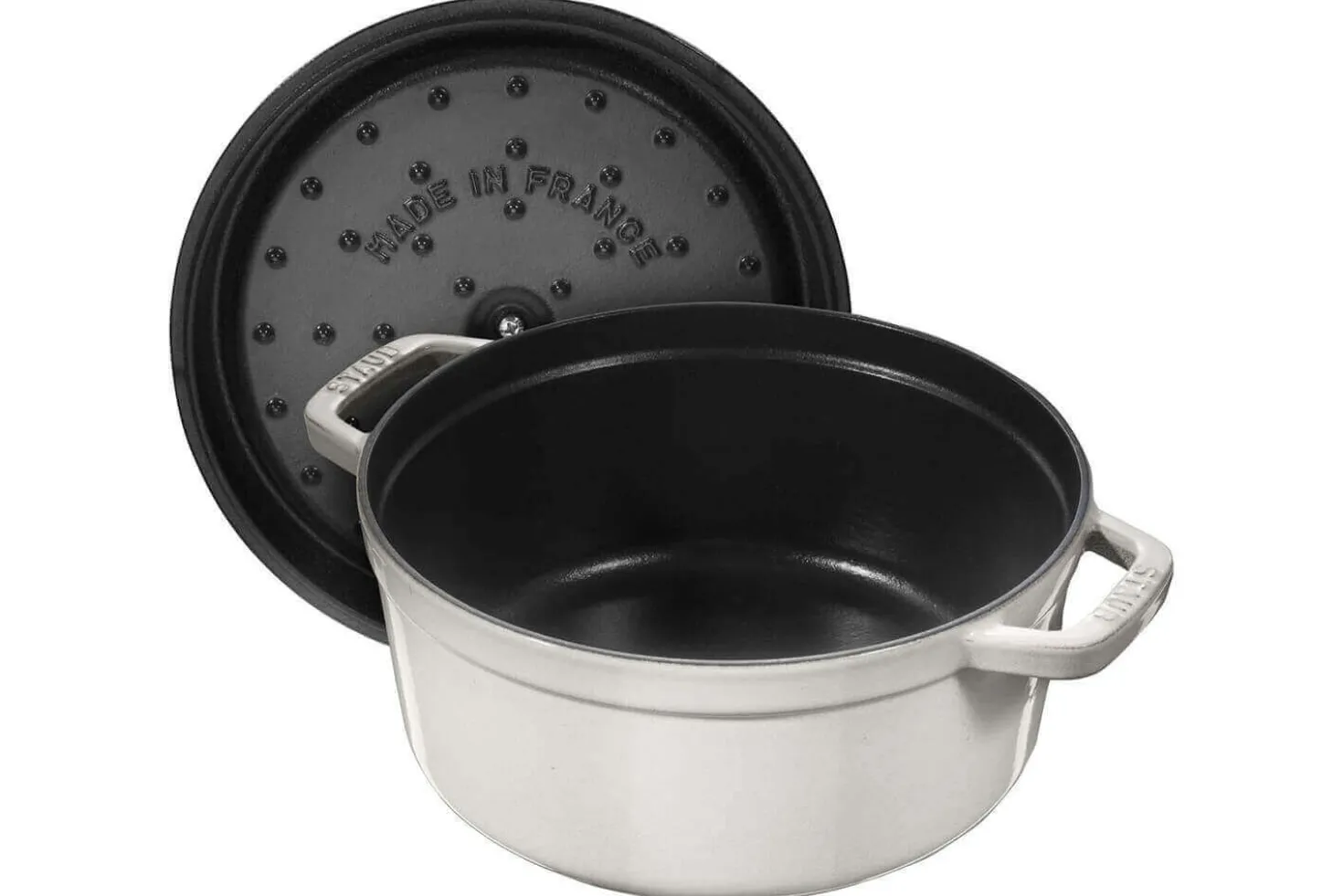 Cocotte STAUB ronde en fonte émaillée truffe blanche