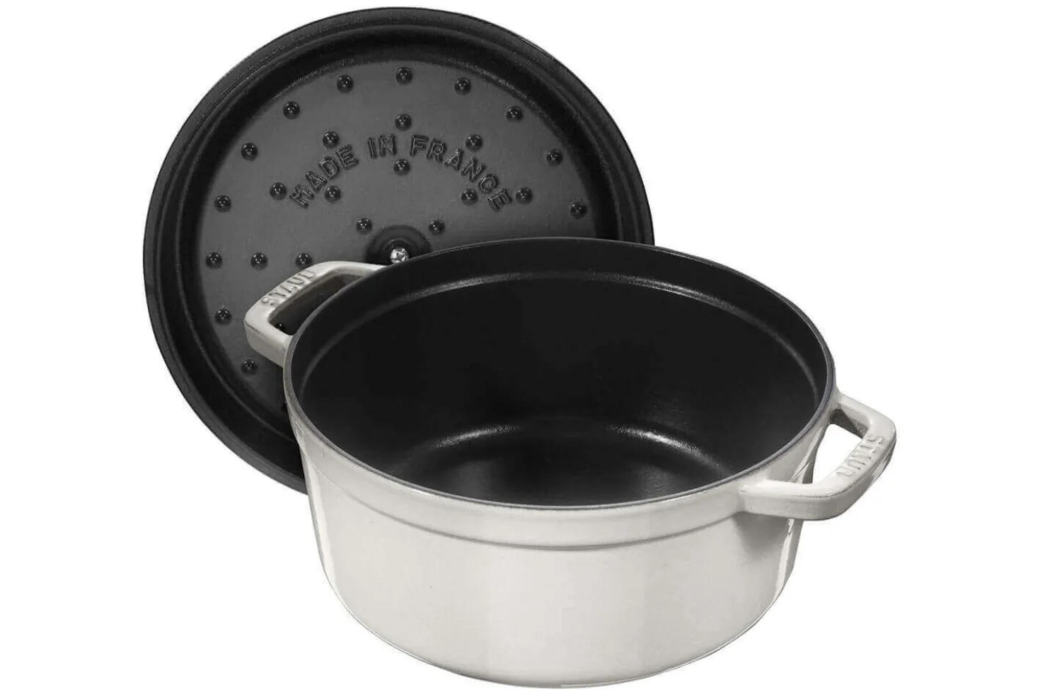 Cocotte STAUB ronde en fonte émaillée truffe blanche