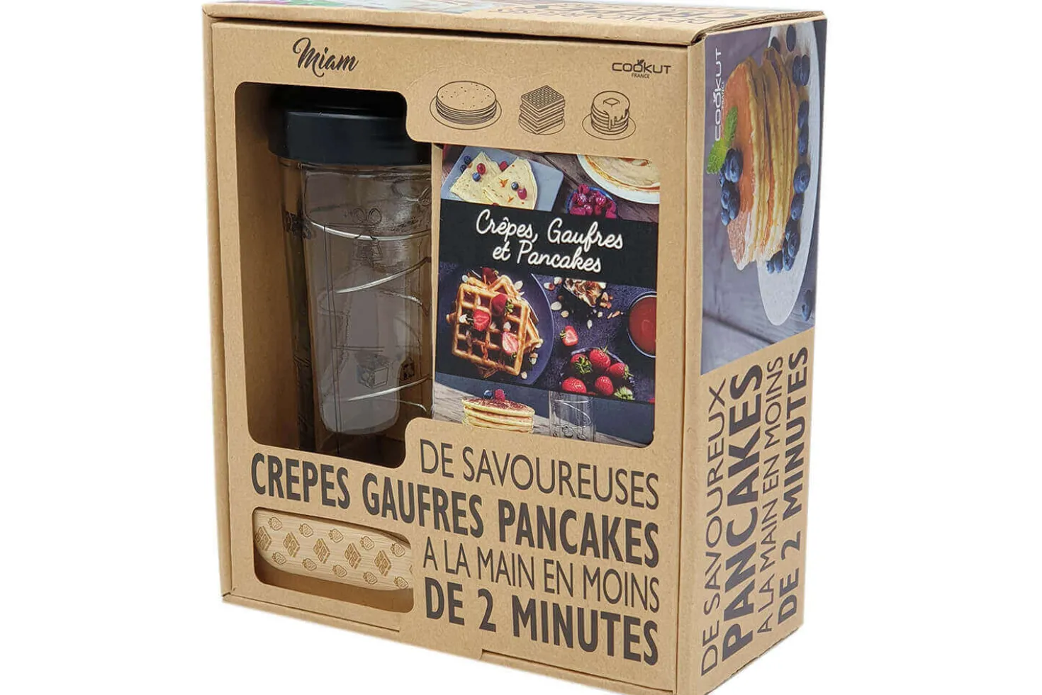 Coffret cadeau Cookut Shaker crêpes, pancakes + gaufres - 1 shaker + 1 tartineur + 1 livre recettes