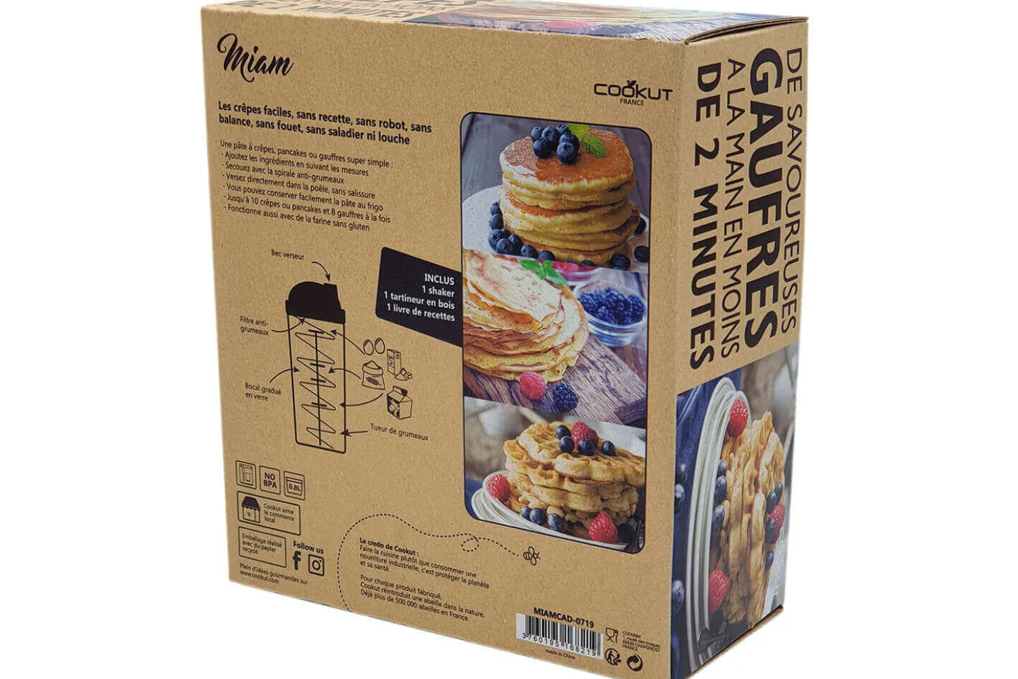 Coffret cadeau Cookut Shaker crêpes, pancakes + gaufres - 1 shaker + 1 tartineur + 1 livre recettes