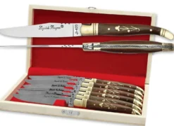 Coffret cadeau de 6 couteaux de table Laguiole Bougna manches palissandre - mitres laiton