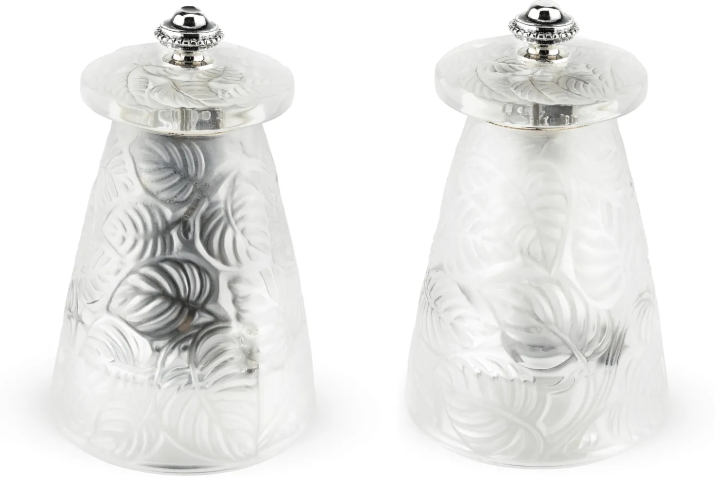 Coffret cadeau moulin à poivre + 1 moulin à sel Peugeot Lalique Feuilles en cristal 9cm - Edition limitée
