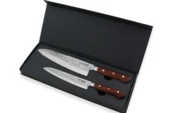 Coffret 2 couteaux de cuisine Fukito Rosewood Damas 67 couches : Universel + Chef