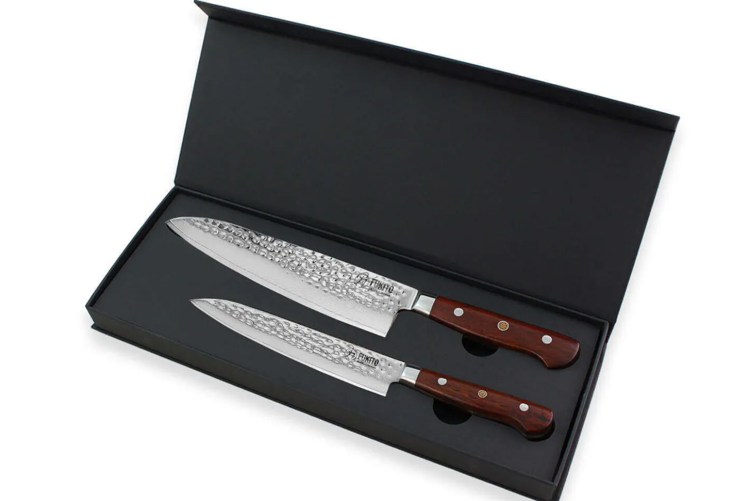 Coffret 2 couteaux de cuisine Fukito Rosewood Damas 67 couches : Universel + Chef