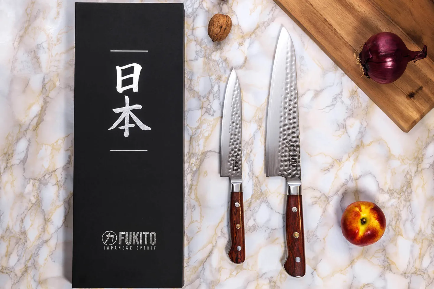 Coffret 2 couteaux de cuisine Fukito Rosewood Damas 67 couches : Universel + Chef