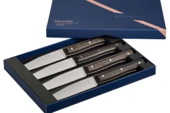 Coffret 4 couteaux de table Opinel Facette manche frêne sombre lame 11cm inox lisse