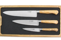 Coffret 3 couteaux en olivier Laguiole en Aubrac : Office + Universel + Chef