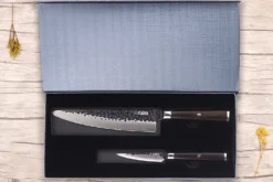 Coffret 2 couteaux Fukito Ébène Damas VG10 Chef + Office