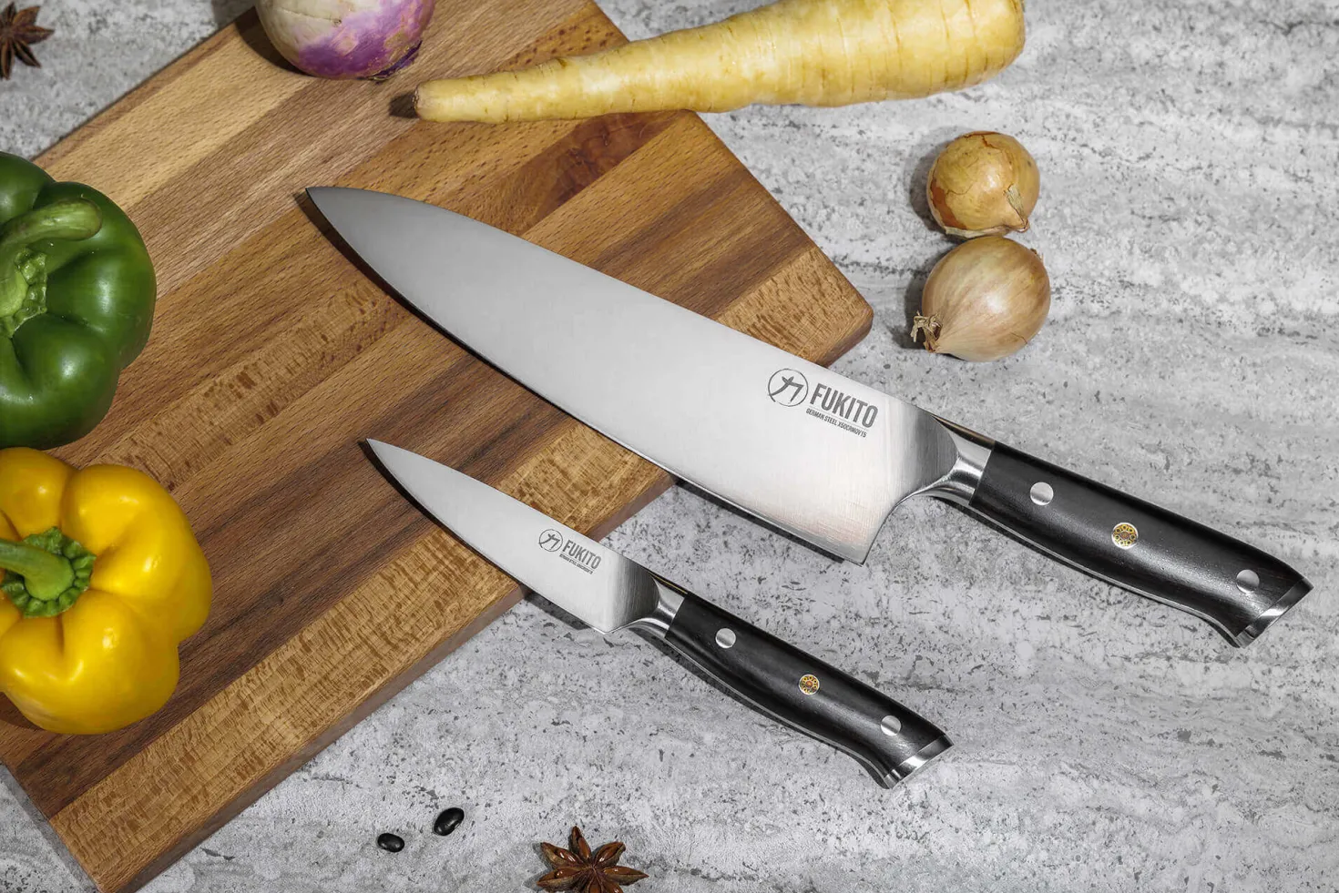 Coffret 2 couteaux Fukito Ebène X50 Chef + Office