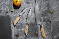 Coffret 3 couteaux Fukito Pakka San Mai Chef + Universel + Office