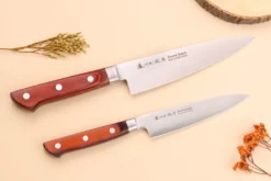 Coffret 2 couteaux japonais Satake Cutlery Brown Pakkawood chef + office