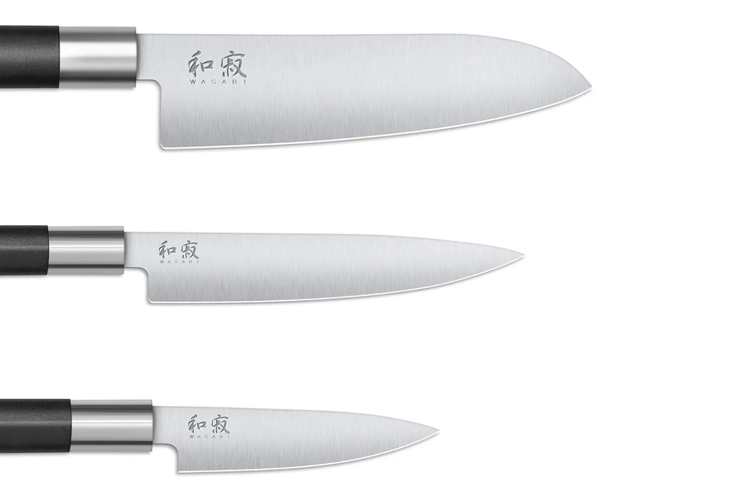 Coffret 3 couteaux Kai Wasabi Black : Universel 10cm et 15cm et Santoku 16,5cm