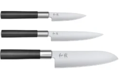 Coffret 3 couteaux Kai Wasabi Black : Universel 10cm et 15cm et Santoku 16,5cm