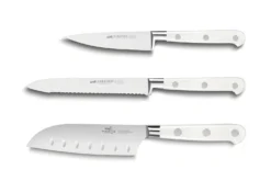 Coffret 3 couteaux Sabatier Toque Blanche Office + Universel + Mini Santoku