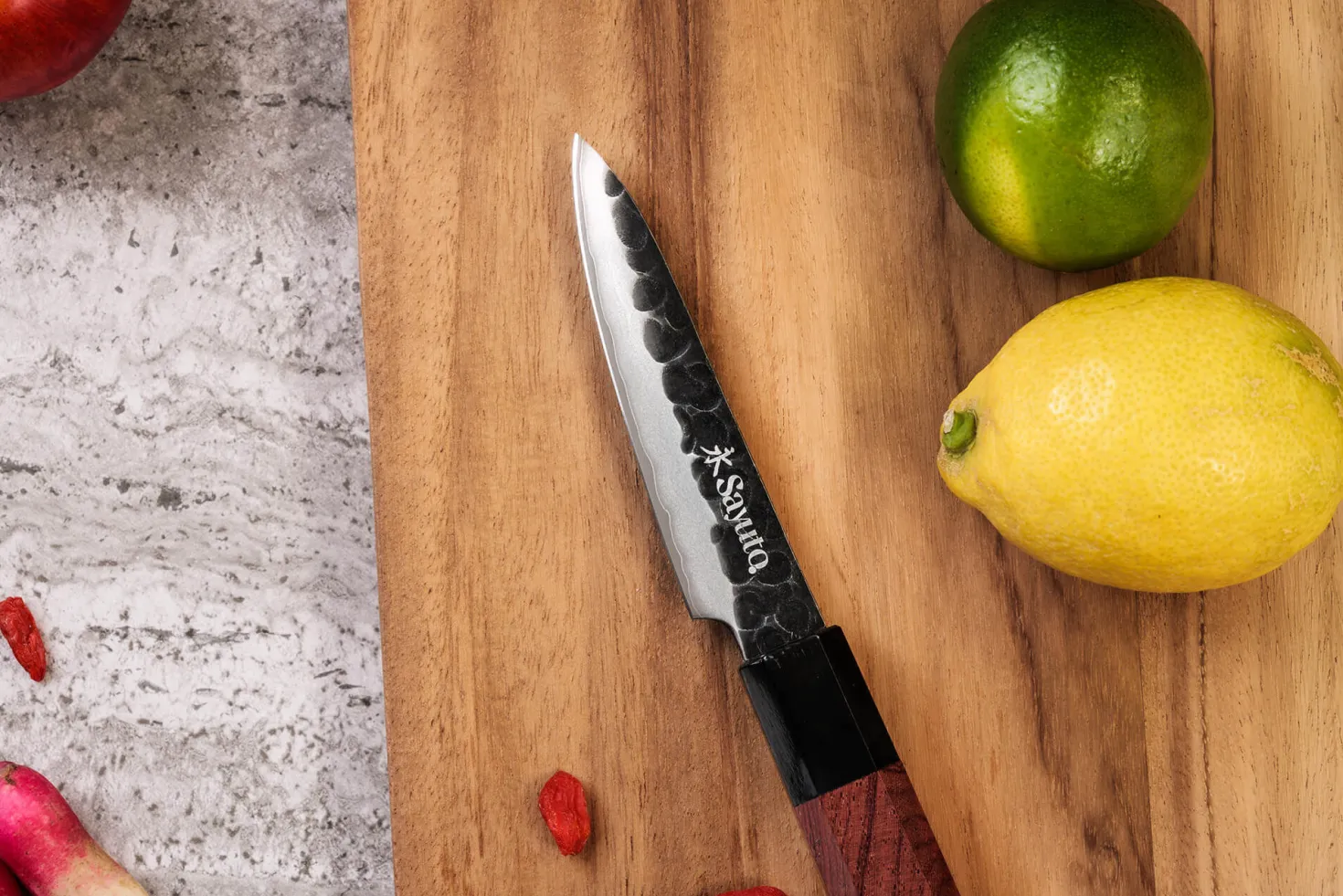 Coffret 2 couteaux Sayuto Séquoia San Mai Santoku + Office