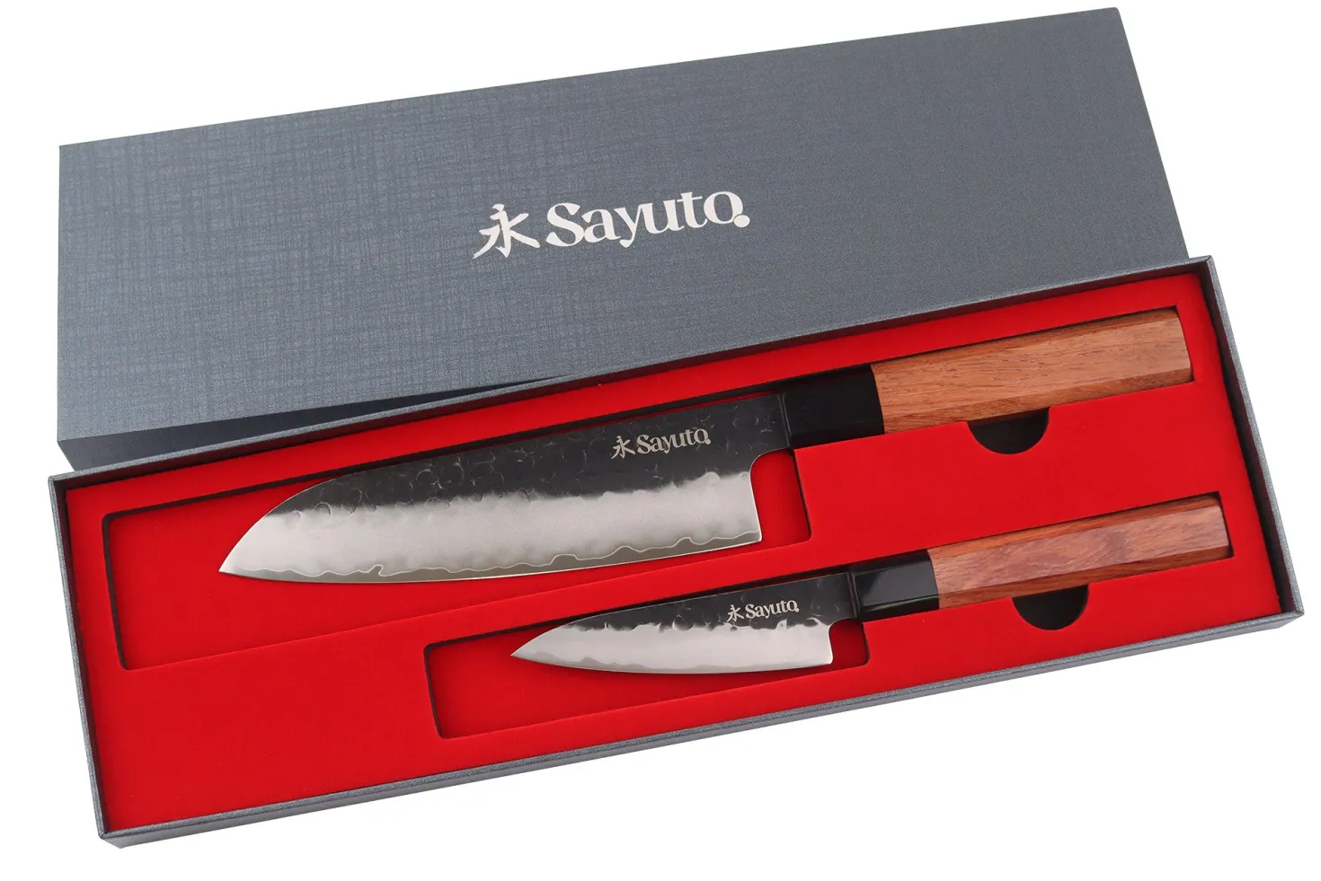 Coffret 2 couteaux Sayuto Séquoia San Mai Santoku + Office