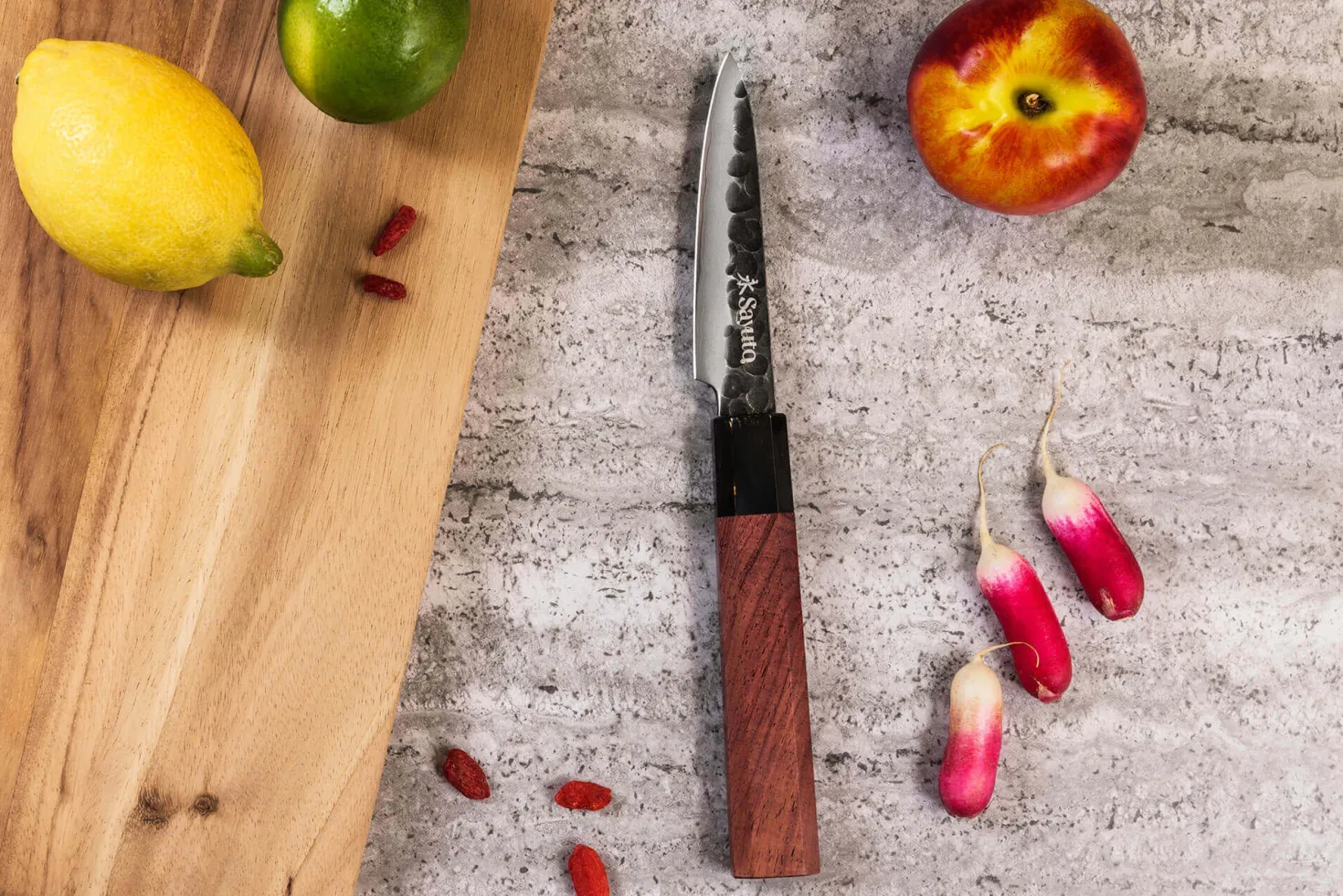 Coffret 2 couteaux Sayuto Séquoia San Mai Santoku + Office