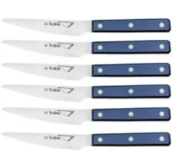 Coffret 6 couteaux à steak Au Nain Scalène 11cm micro-denté manche bleu