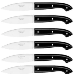 Coffret 6 couteaux à steak C. DOZORME Capucin lames lisses manches noirs