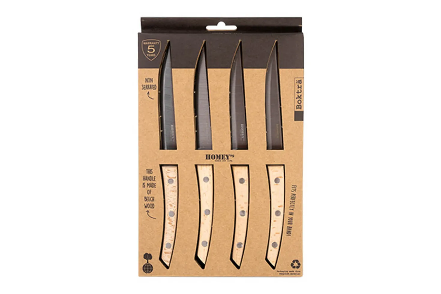 Coffret 4 couteaux à steak Homey's Bokträ lame lisse 13cm