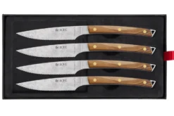 Coffret 4 couteaux à steak Icel lame dentelée 11cm manche incurvé bois d'olivier