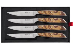 Coffret 4 couteaux à steak Icel lame dentelée 11cm manche droit bois d'olivier