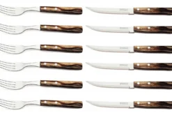 Coffret 6 couteaux à steak lame crantée + 6 fourchettes Tramontina Churrasco manche marron